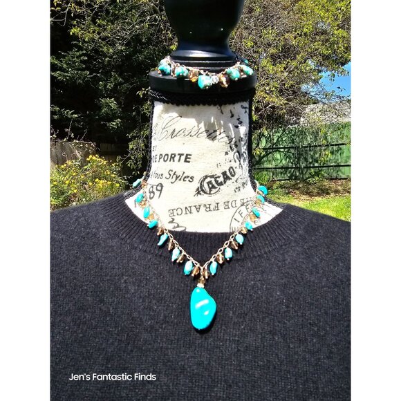 925 Sterling‎ Silver Turquoise & Swarovski Crystal Necklace Bracelet Set - Picture 13 of 15